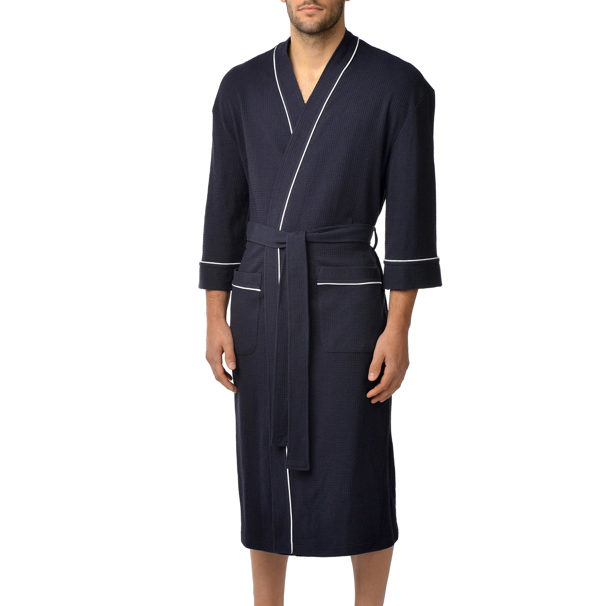 Majestic Waffle Knit Robe in Navy Regulars Muldoon's Men’s Wear
