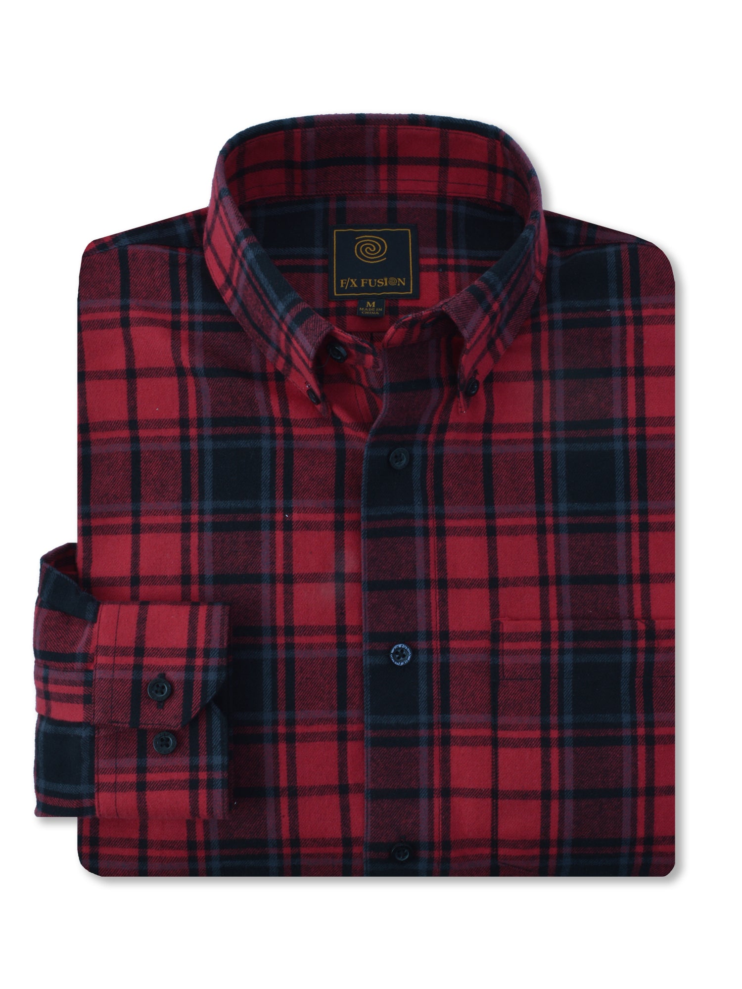 F/X Fusion Flannel Plaid Shirt in Red/Black - Tall Man Sizes