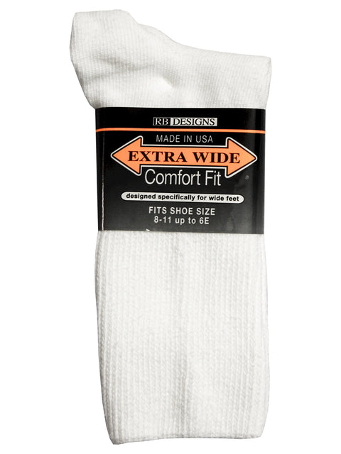 Extra Wide Men's Comfort Fit Athletic Crew Socks in White - Size Small (5 - 8)