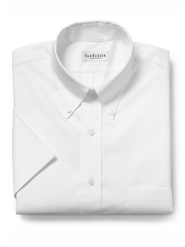 Van Heusen Short Sleeve Pinpoint Dress Shirts - Bi - 1