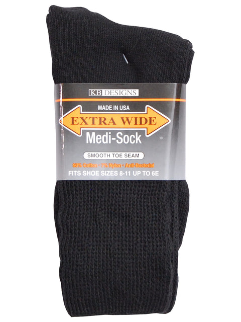 Extra Wide Medical Crew Sock in Black - Size Large (12 - 16)