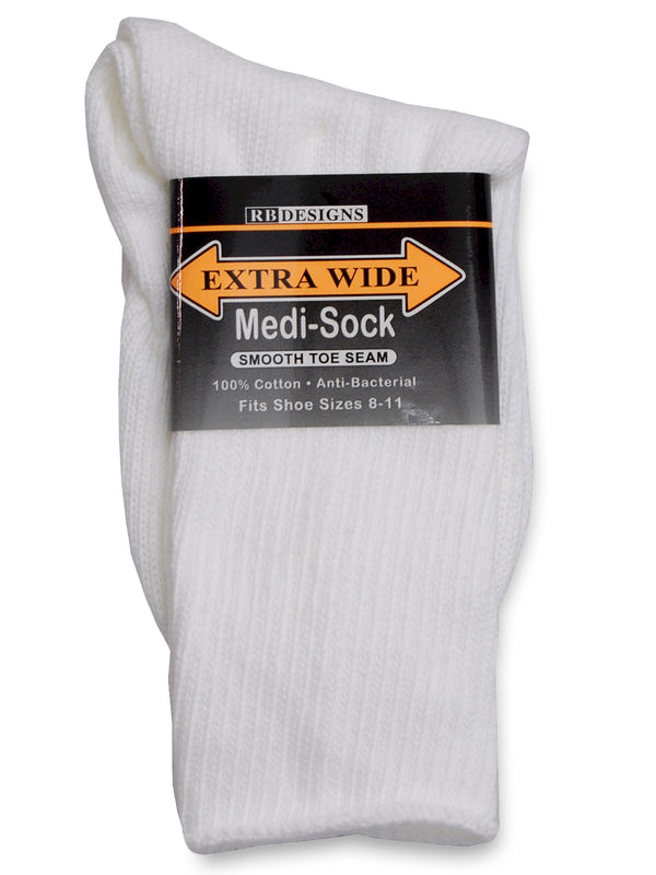 Extra Wide Medical Crew Sock in White - Size Large - 1