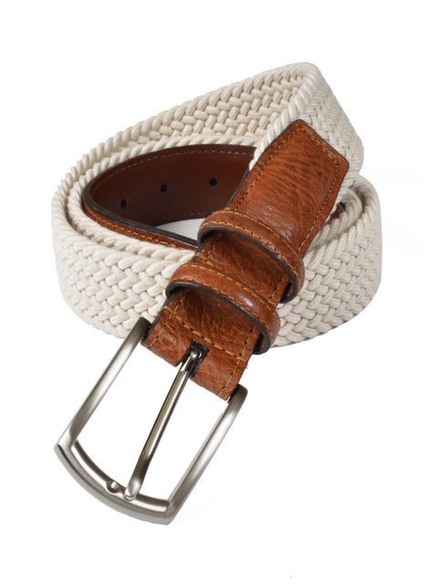 Torino Cotton Elastic Men's Belts in Cream - Regular Sizes