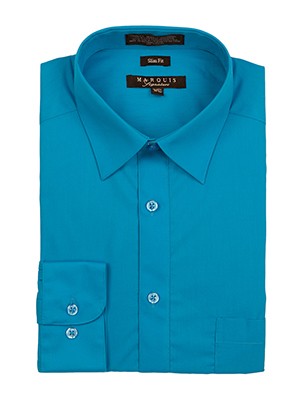 Marquis Men's Cotton Blend Slim Fit Dress Shirts - Regular Sizes - Caribbean