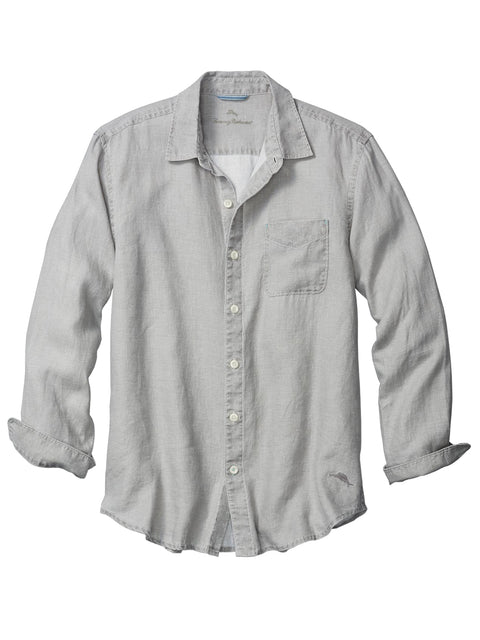 Tommy Bahama 100% Linen Long Sleeve Sea Glass Breezer Shirt in Grey