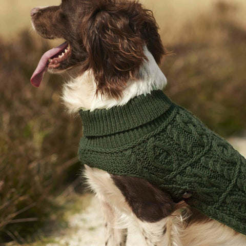 West End Merino Wool Aran Dog Coat in Army Green