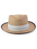 Dobbs The Lineup Hemp Straw Fedora Hat in Beige/Chocolate - 2