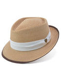 Dobbs The Lineup Hemp Straw Fedora Hat in Beige/Chocolate - 1