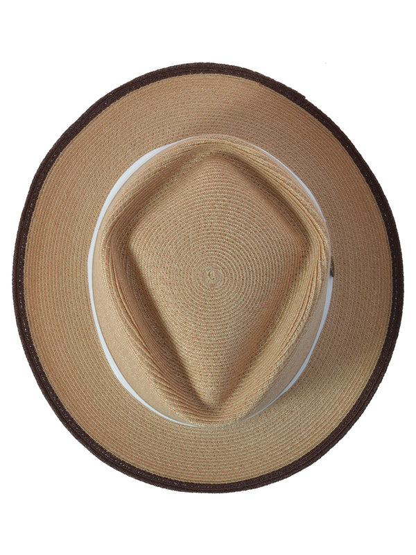 Dobbs The Lineup Hemp Straw Fedora Hat in Beige/Chocolate - 3