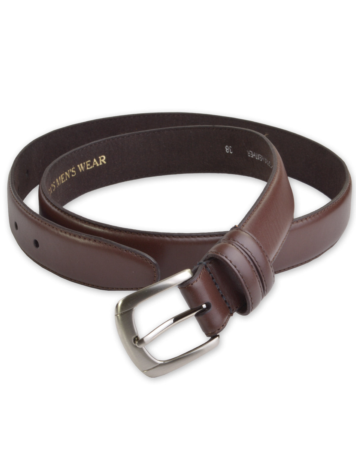 Marc Wolf Leather Dress Belts - Brown with Silver Buckle 400SLV-C-BRN (56-70)