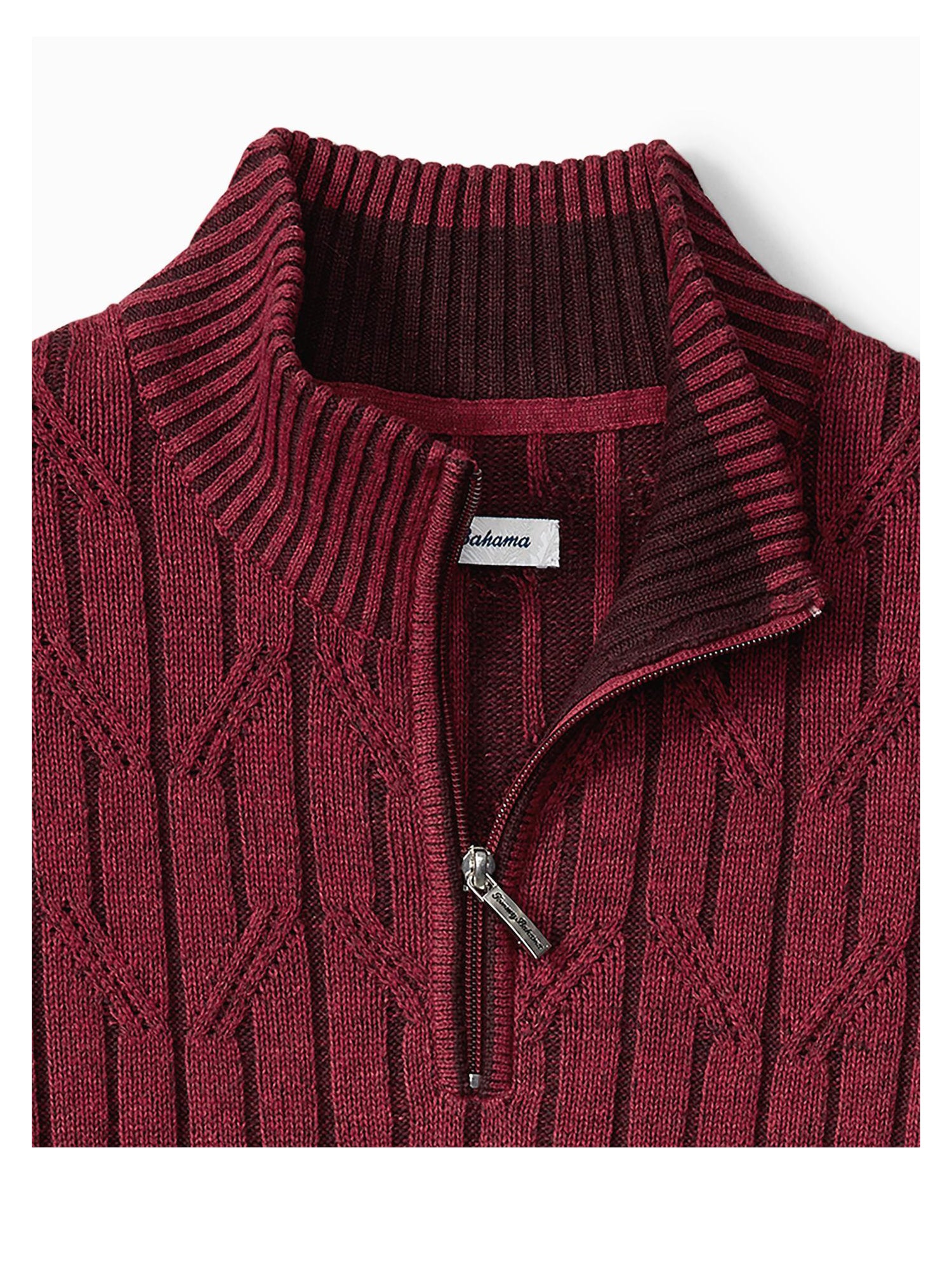 Tommy Bahama Deep Sea Half Zip Cable Sweater in Cherry Stone